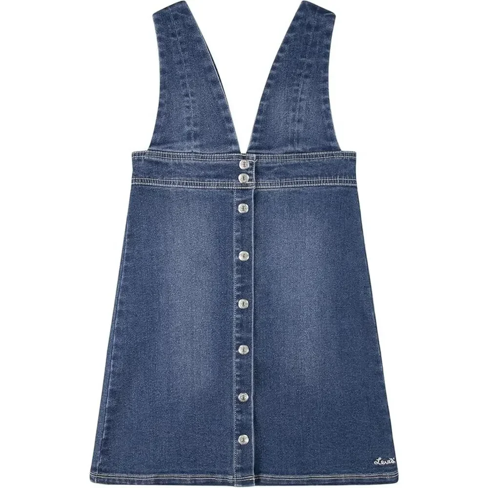 Levi's Skirtall Girls 12 Blue Denim Button Front Sleeveless V-Neck Casual School